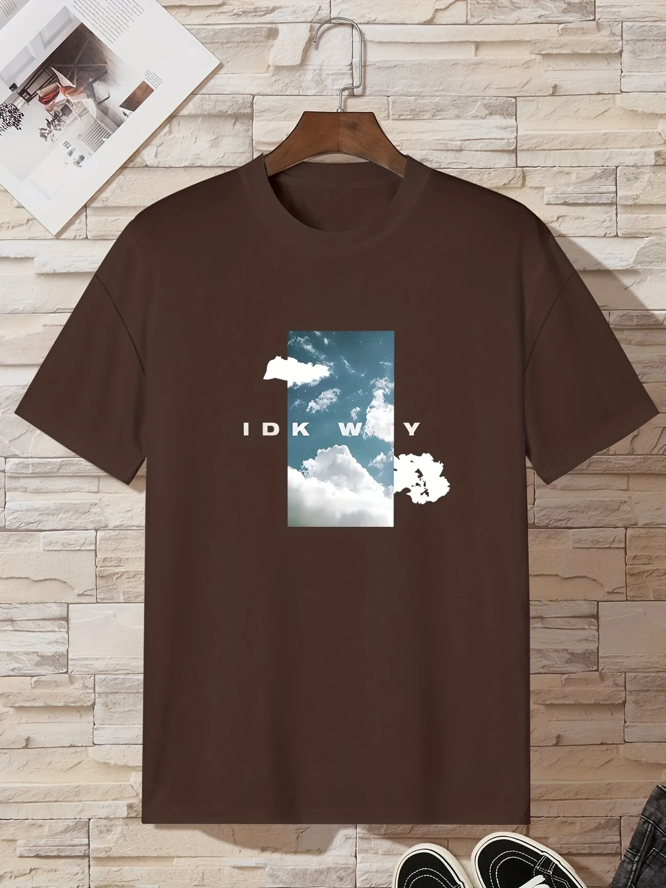 Trendy Cloud Sky And Letter Pattern Print Men's T-shirt, Crew Neck Short  Sleeve Tops, Graphic Tee Men's Summer Clothes, Men's Outfits - Temu Germany