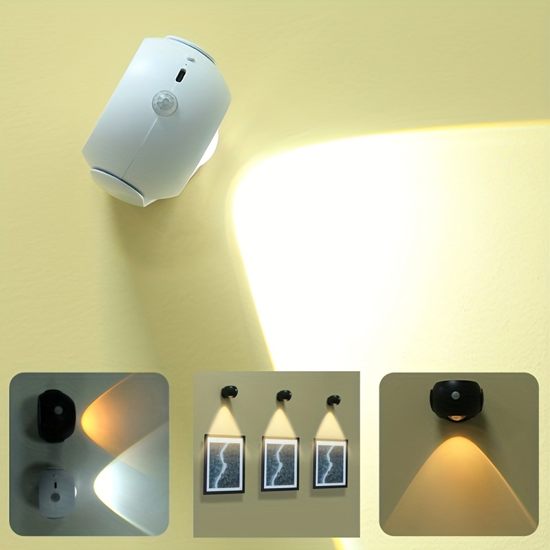 1pc Luz Nocturna Led Sensor Movimiento Pir Giratorio 360 - Temu