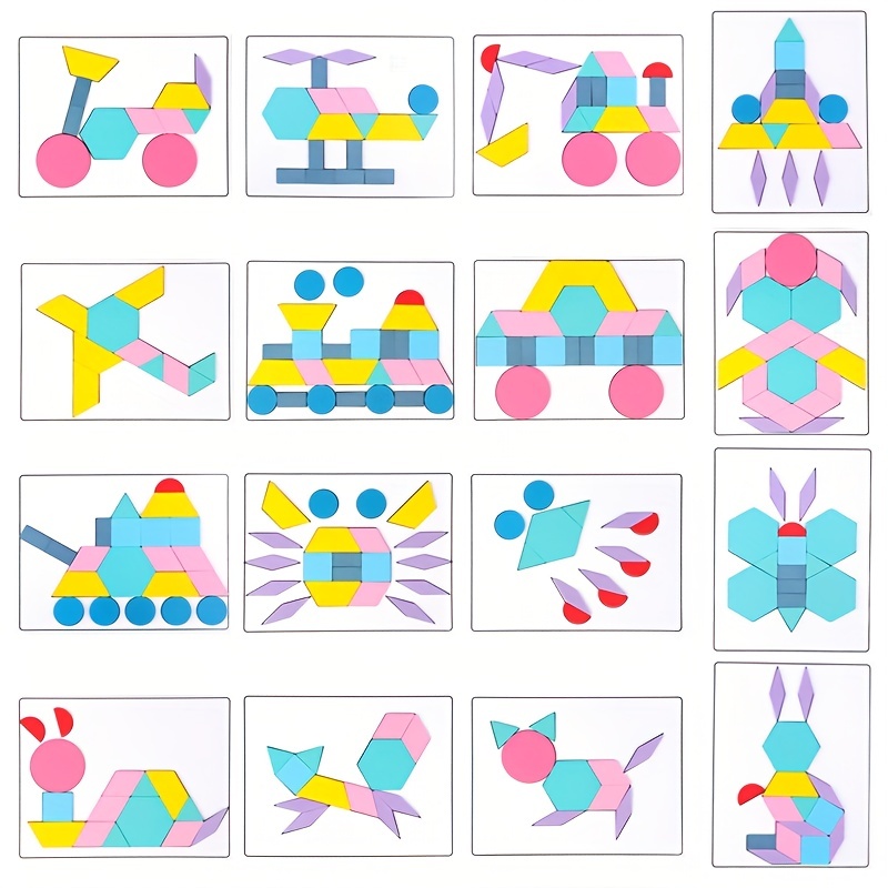 180個の木製パターンブロック -  タングラム形状パズルセットカラー分類スタッキングゲーム木製動物パズルプレスクールモンテッソーリブレインティーザーSTEMギフト3-5歳向け