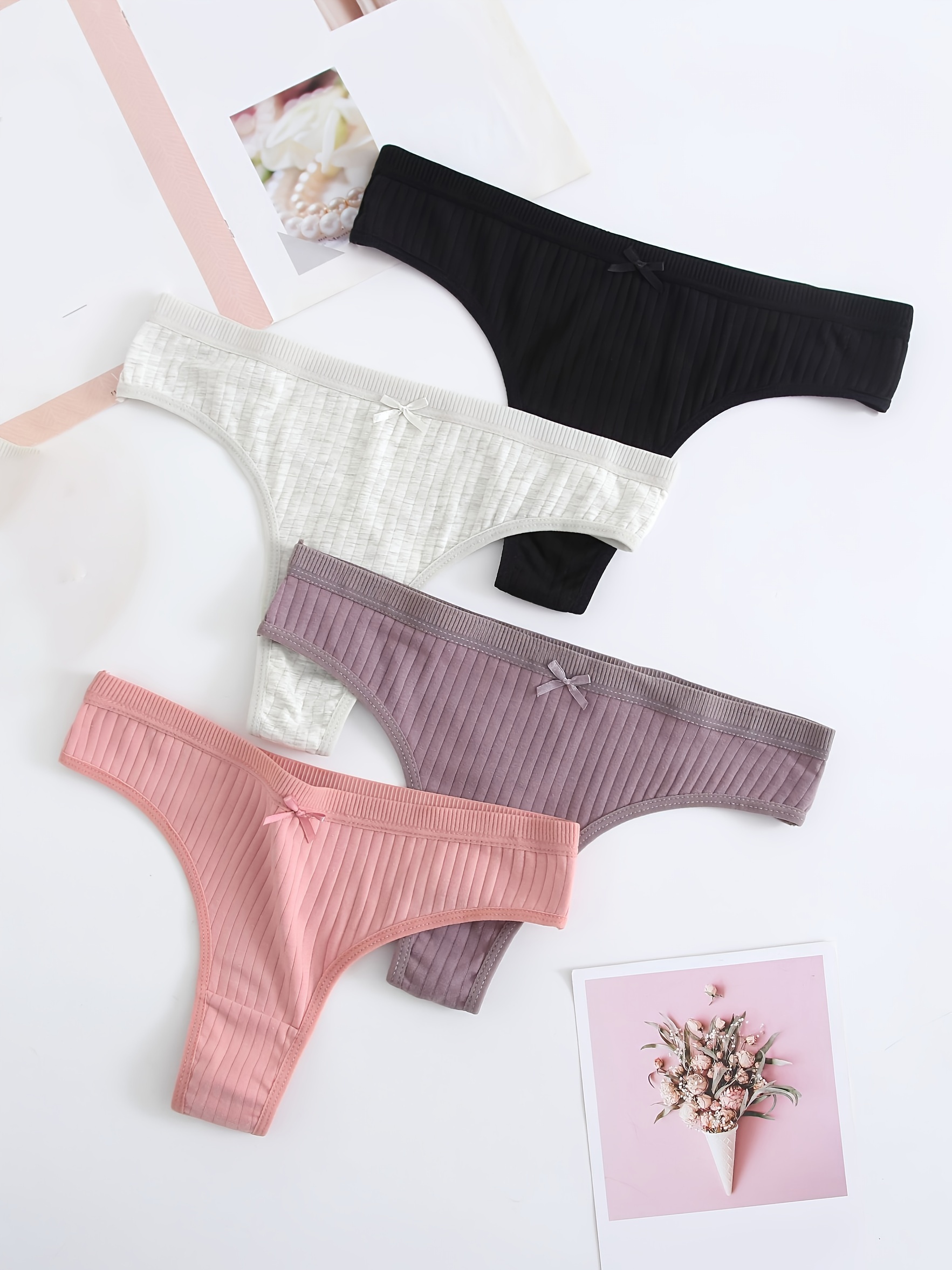 Women's Thongs Underwear Cotton Breathable Low Hipster - Temu
