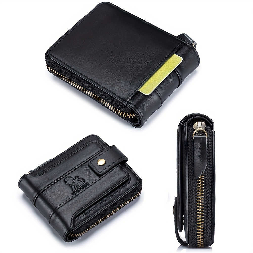 Men's Leather Rfid Blocking Wallet Large Capacity With Zipper Coin Pocket