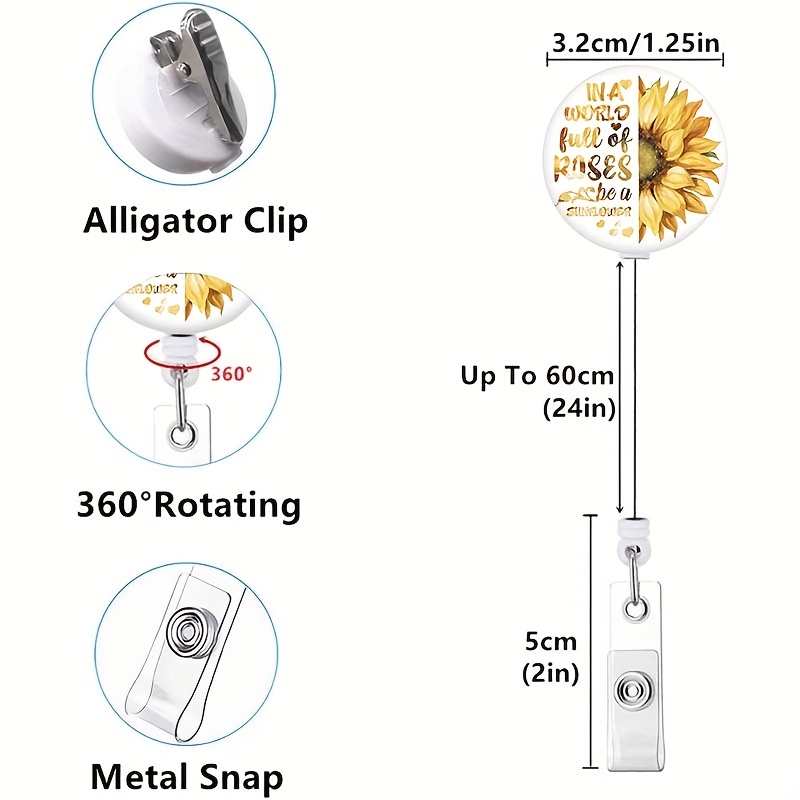 Retractable Sunflower Badge Reel for Nurses Teachers Badge Holder Clip Nursing Brooch Accessories Office Supplies,$1.19,Temu