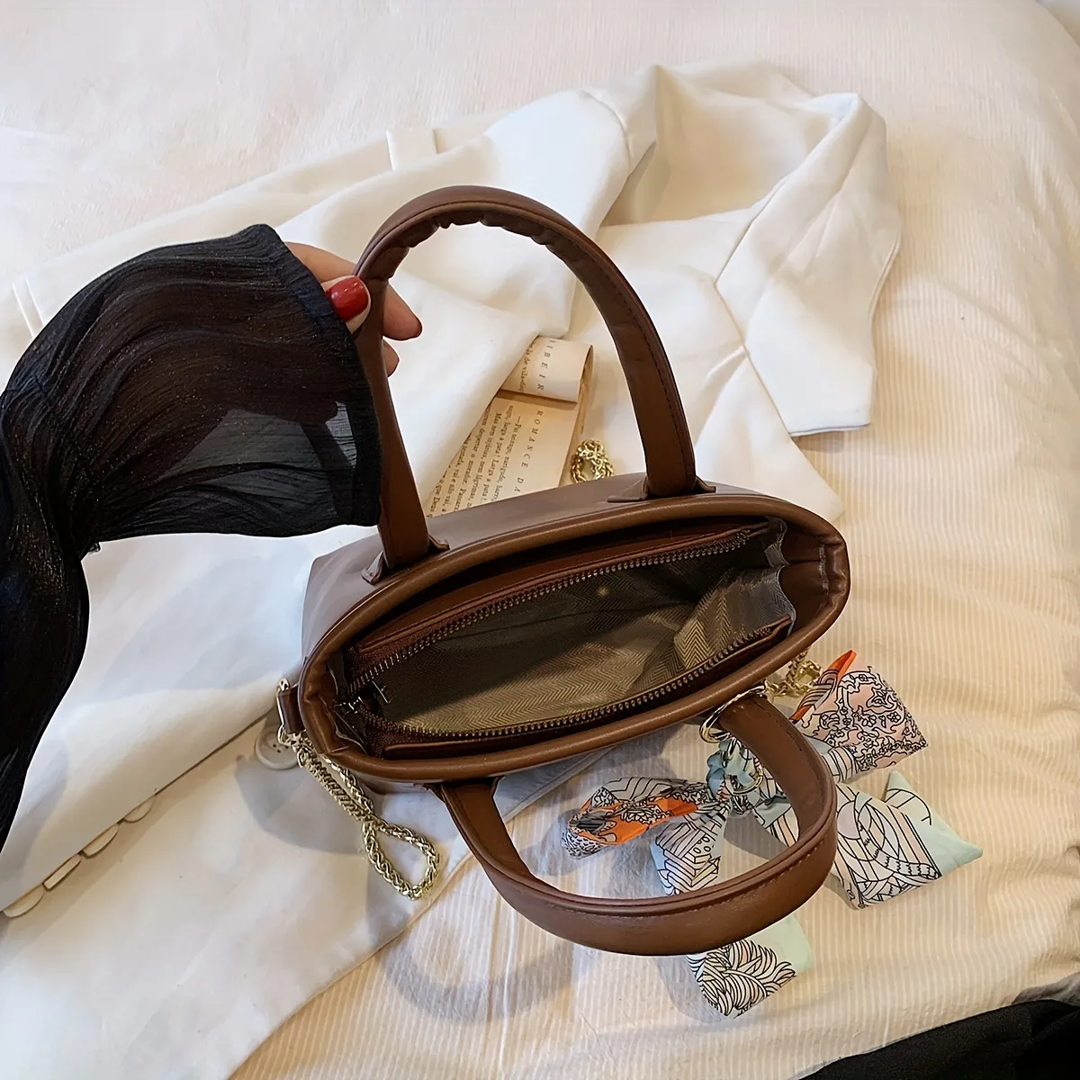 Classic Scarf Decor Tote Bag, Retro Top Handle Crossbody Bag, Women's  Versatile Handbag & Shoulder Purse - Temu