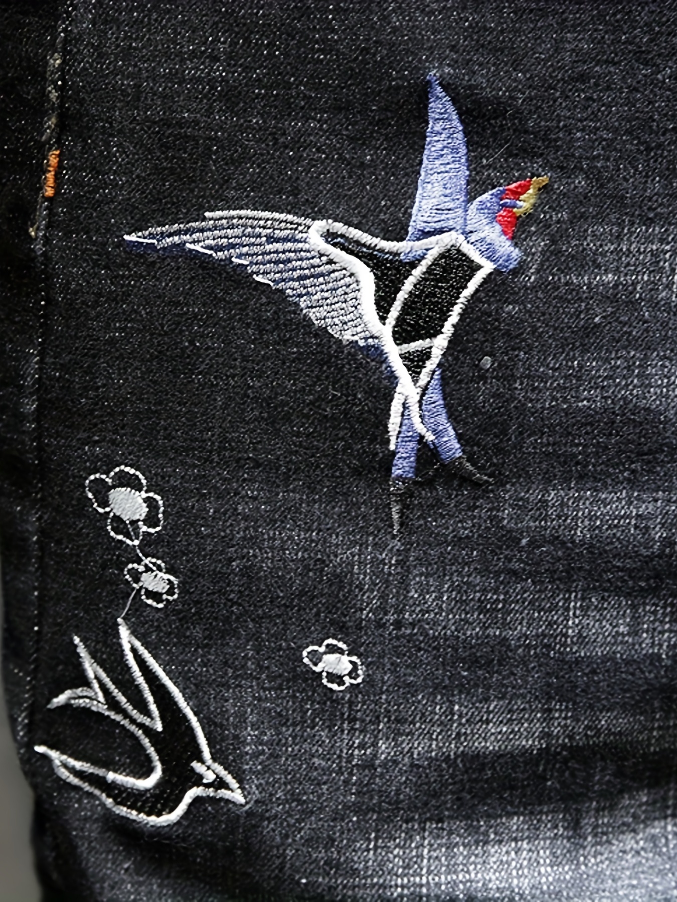 Men's Birds Embroidered Denim Jeans Trendy Slim Straight - Temu Canada