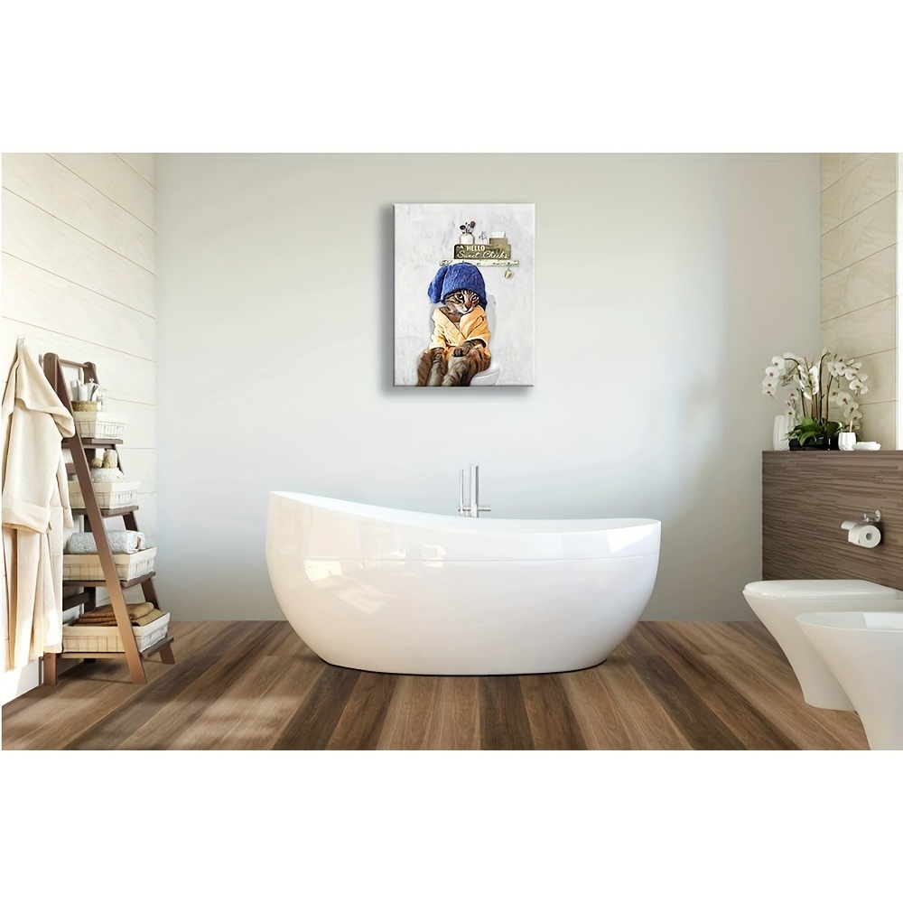 Funny Bathroom Cat Wall Art Bathroom Animal Cat Toilet Picture Wall