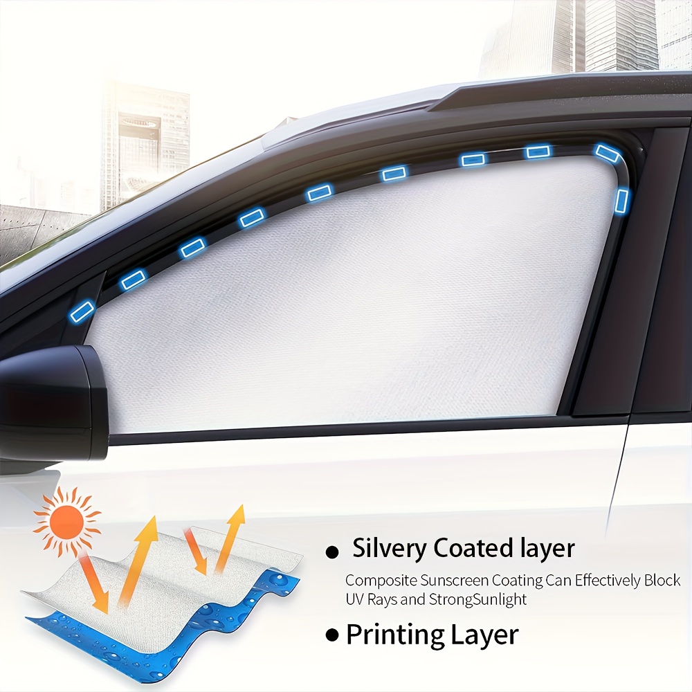 Car Side Window Sunshades Set with Hidden Magnetic Silvery Curtains
