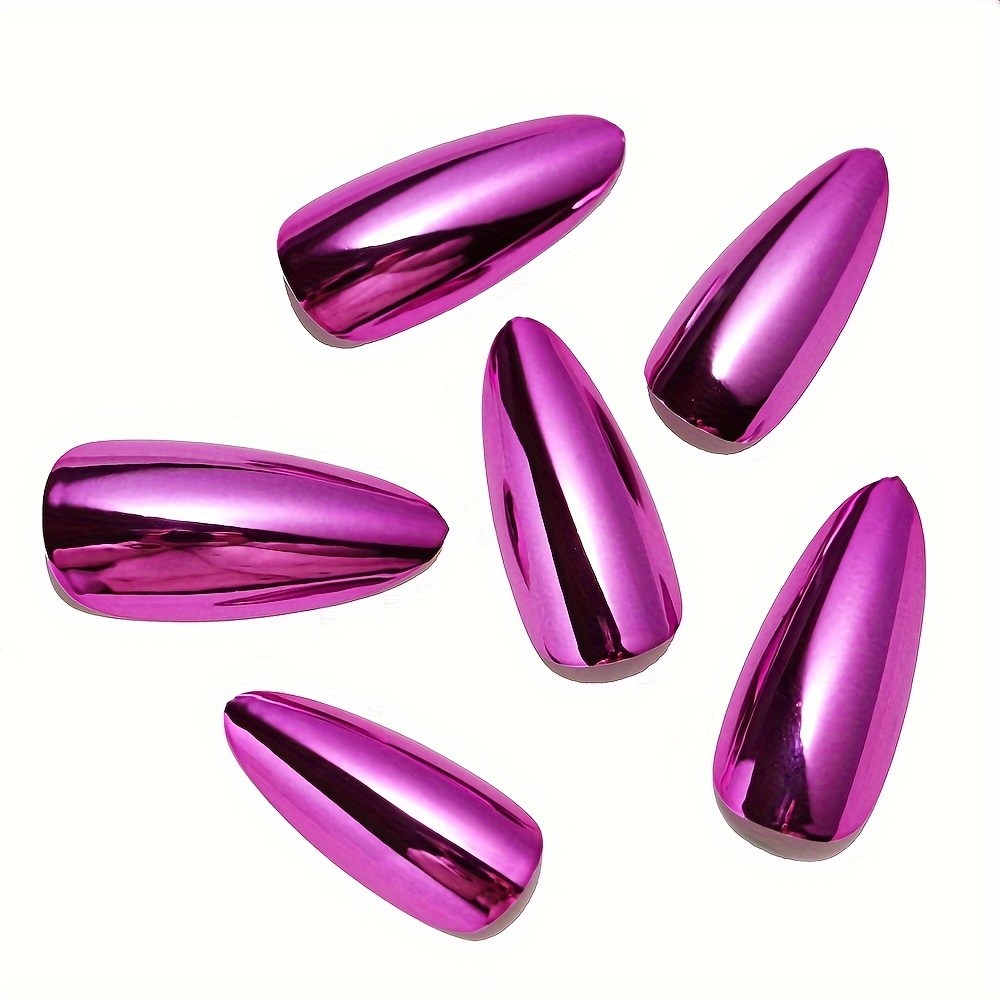 24pcs y2k style press on nails medium long almond fake nails reflective mirror false nails purple acrylic nails chrome press on nails shiny artificial nails glossy glue on nails for women party wear 1nail file and 1sheet adhesive tabs included details 3