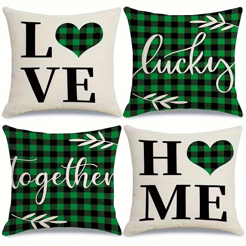 TEMU 4pcs St Patricks Day Love Home Clover Throw Pillow Covers, 16x16/18 X 18/20x20 Inch Charm Shamrocks Decoration For Sofa Couch Set Of 4