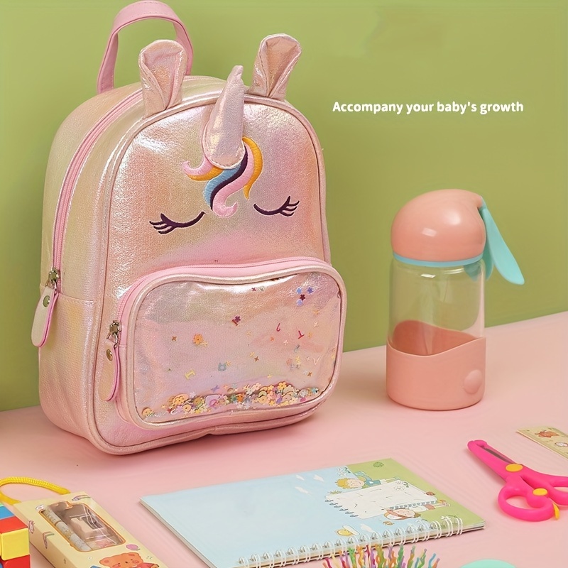 Kids Cartoon Sequins Backpack Waterproof PU Leather