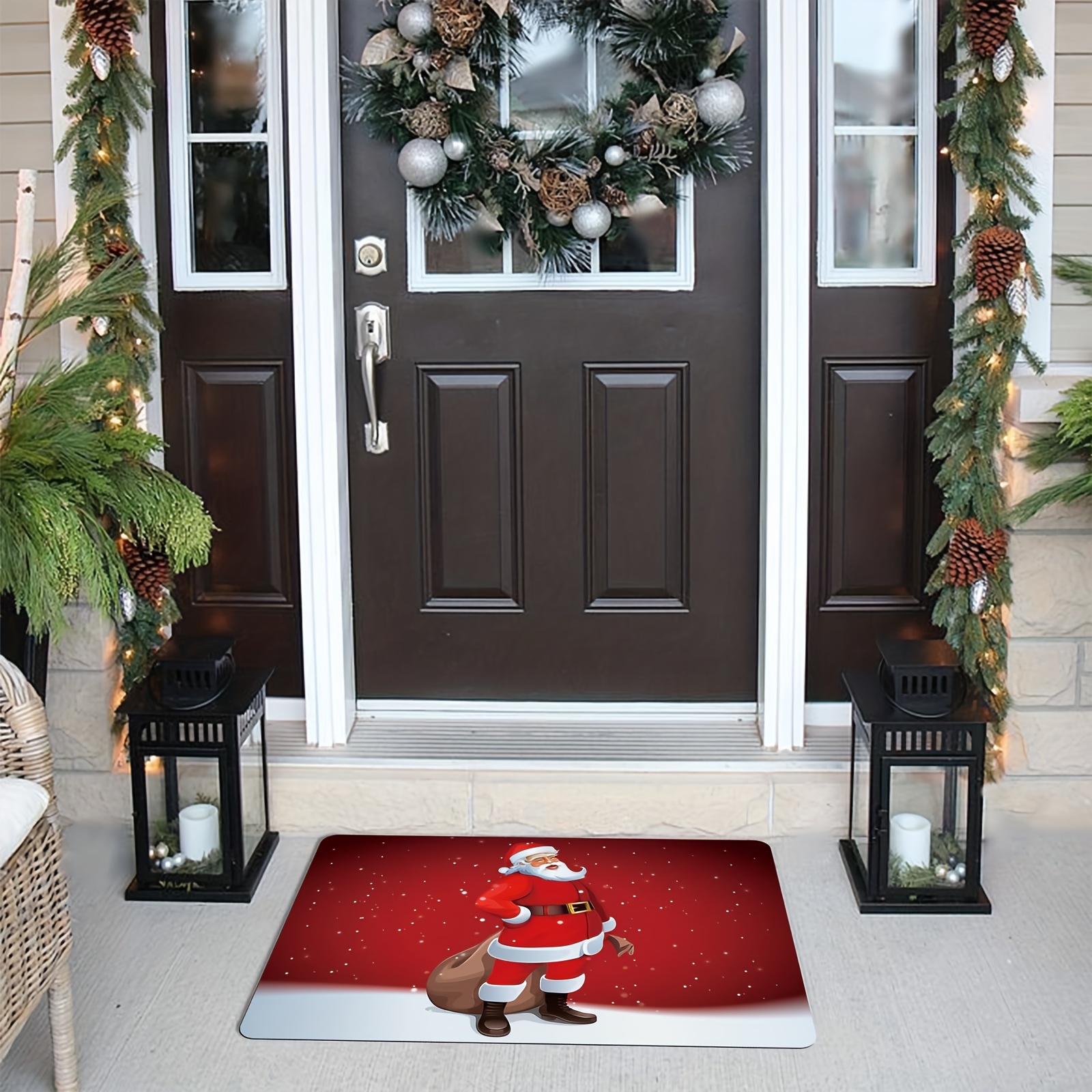 Non-Slip and Washable Winter Doormat Rubber Back Snowflakes Door Mat Rugs  for Indoor Outdoor Christmas Door Mat Xmas Welcome Christmas Mat