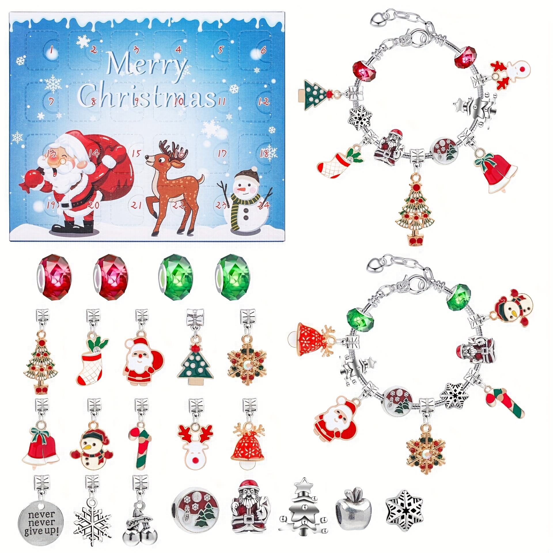 Calendrier de l'Avent 2024 Enfant Fille, DIY Noël Bracelet Bijoux Bracelets  Cadeaux de Noël 5-12 Ans 24 Jours Cadeau Calendrier