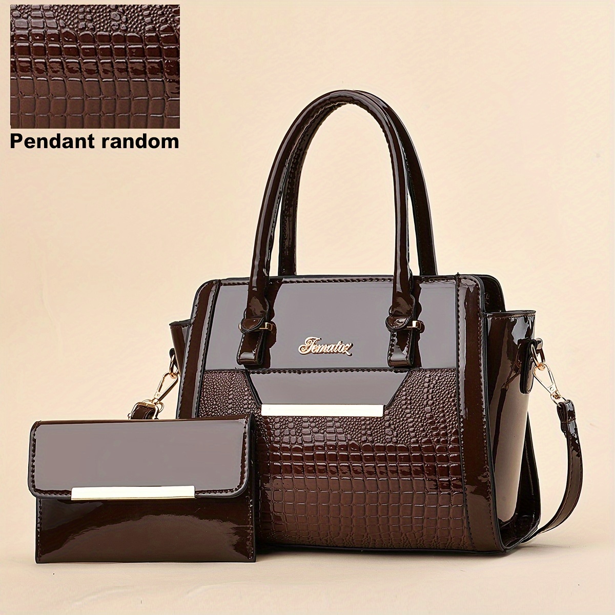 

2pcs Trendy Crocodile Pattern Tote Bag Set, Pu Leather Shoulder Bag & Coin Purse, Perfect Hand Bag For Daily Use