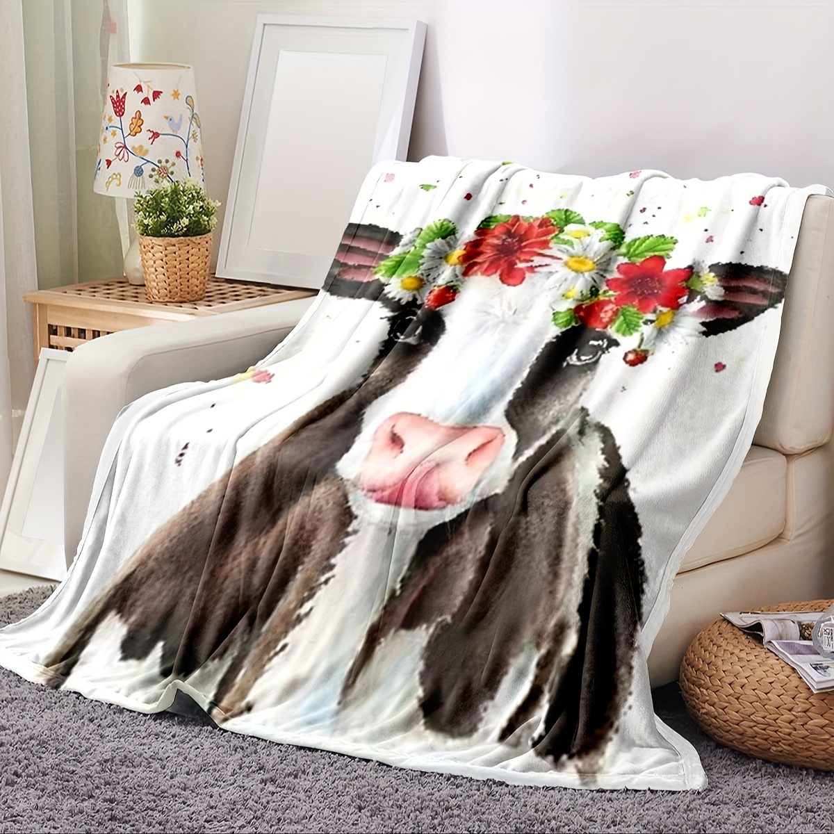 Outlet Brand New king size thick Flannel blanket, cow print