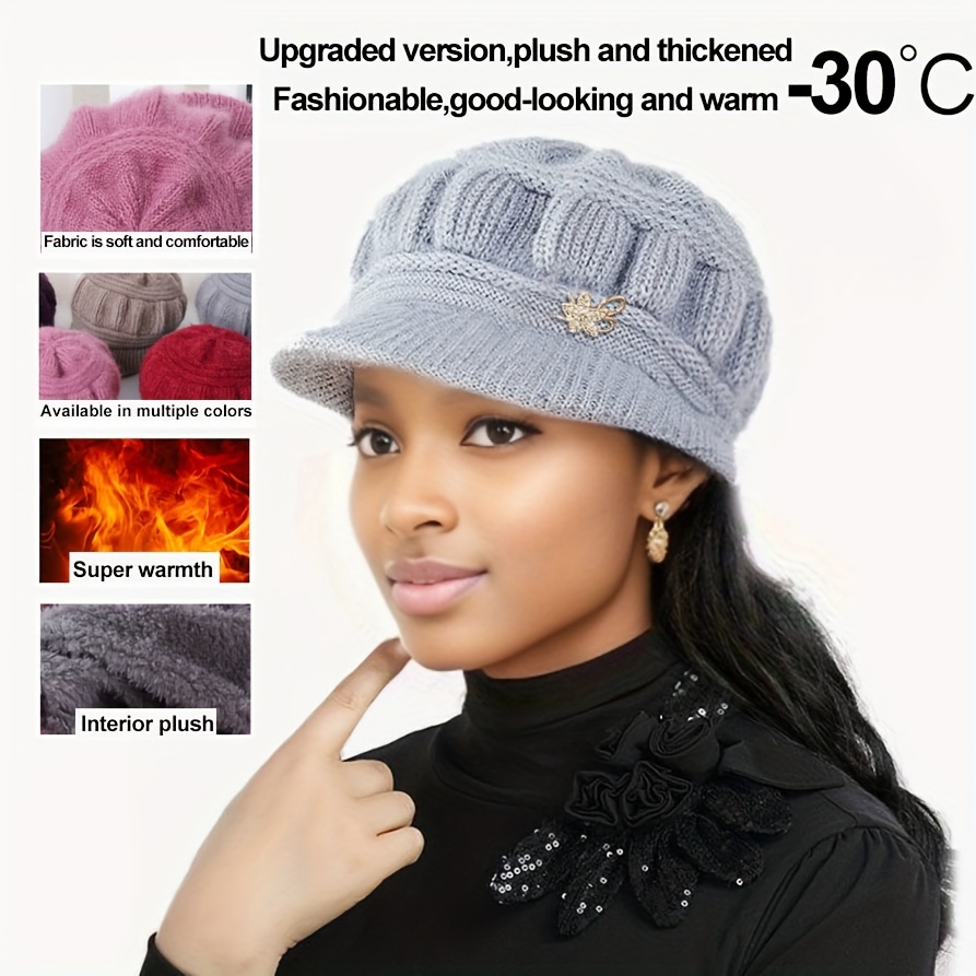 Winter Fashion Plus Velvet Knitted Hat Solid Color Casual - Temu