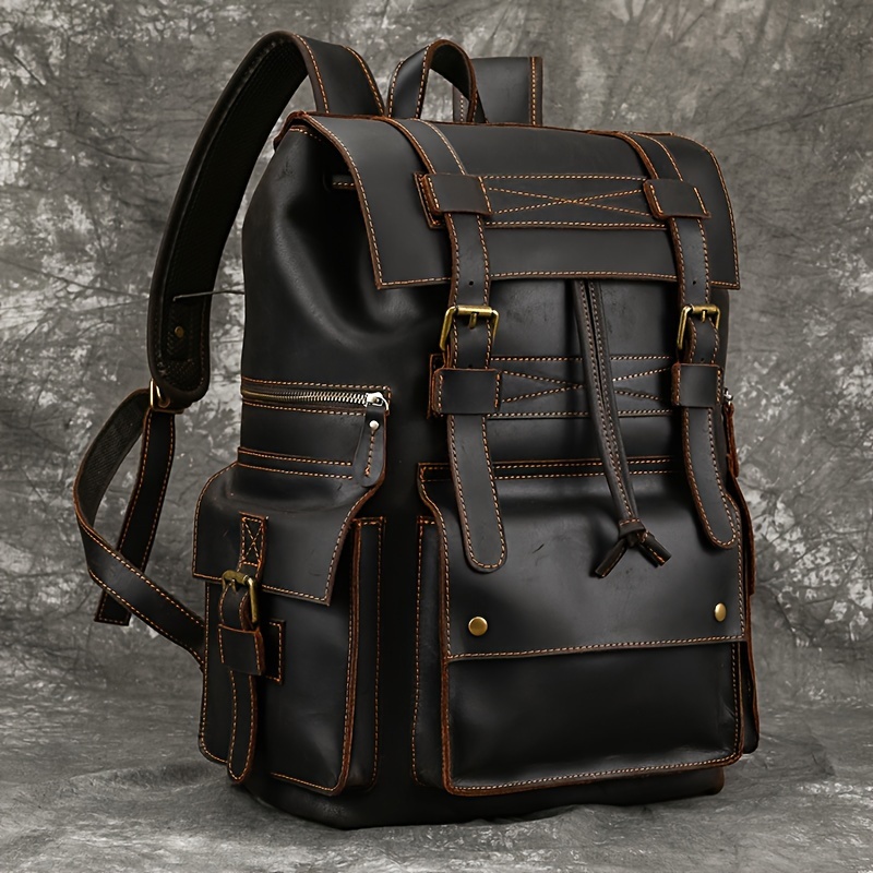 NewMochila de cuero de vaca de Caballo loco para hombre mochila Vintage de  cuero genuino mochila de viaje Casual para libros escolares bolsas de marca  para ordenador portátil masculino mochila