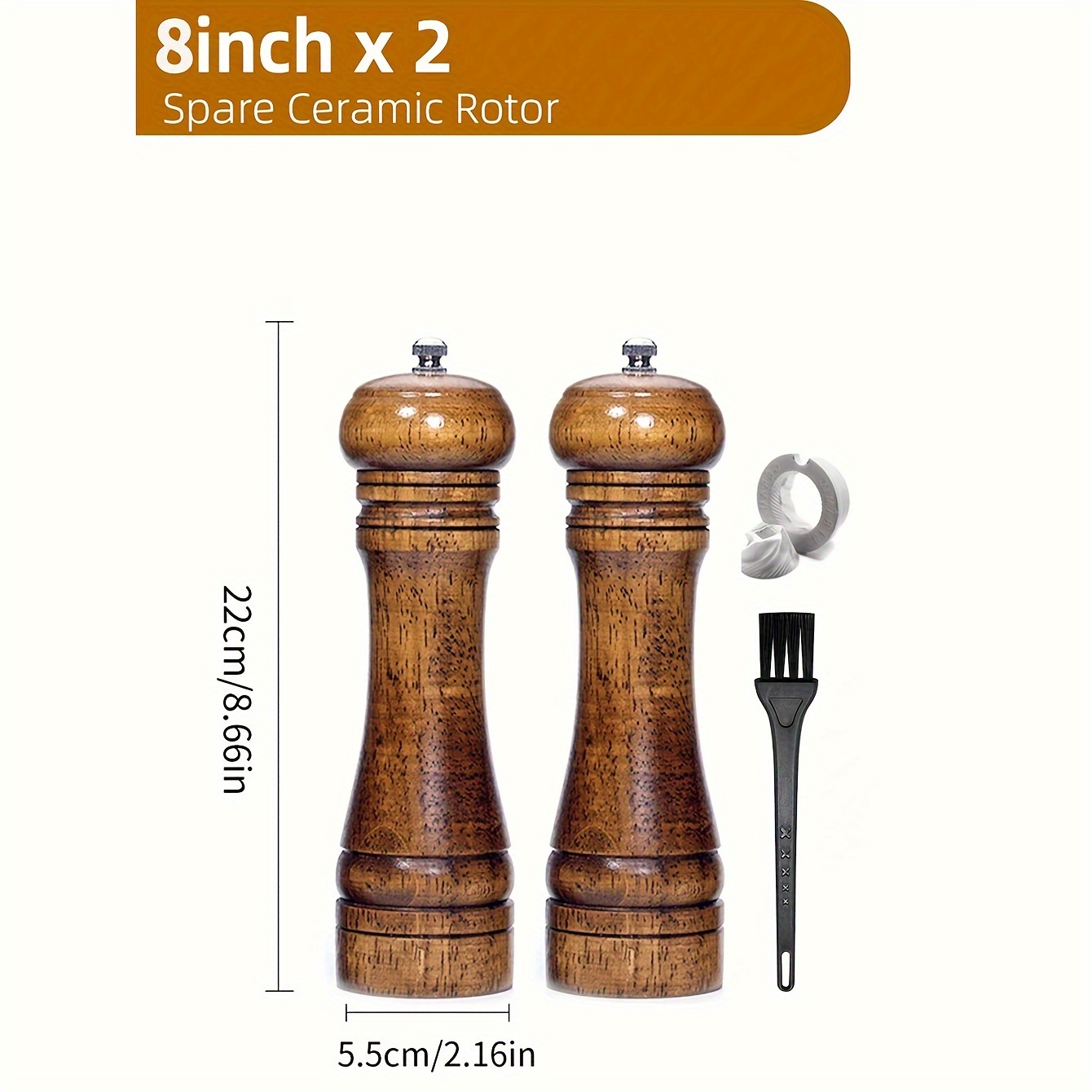 5 / 8 / 10 Inches Solid Wood Salt and Pepper Mill with Adjustable