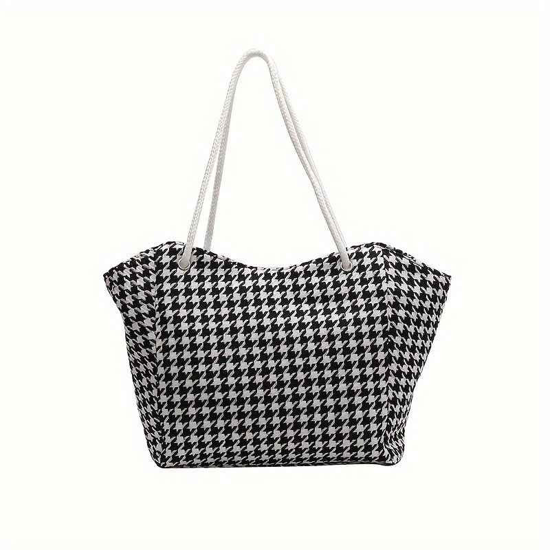 Houndstooth Pattern Tote Bag, Large Capacity Shoulder Bag, Versatile Handbag  For Commuter, Shopping - Temu