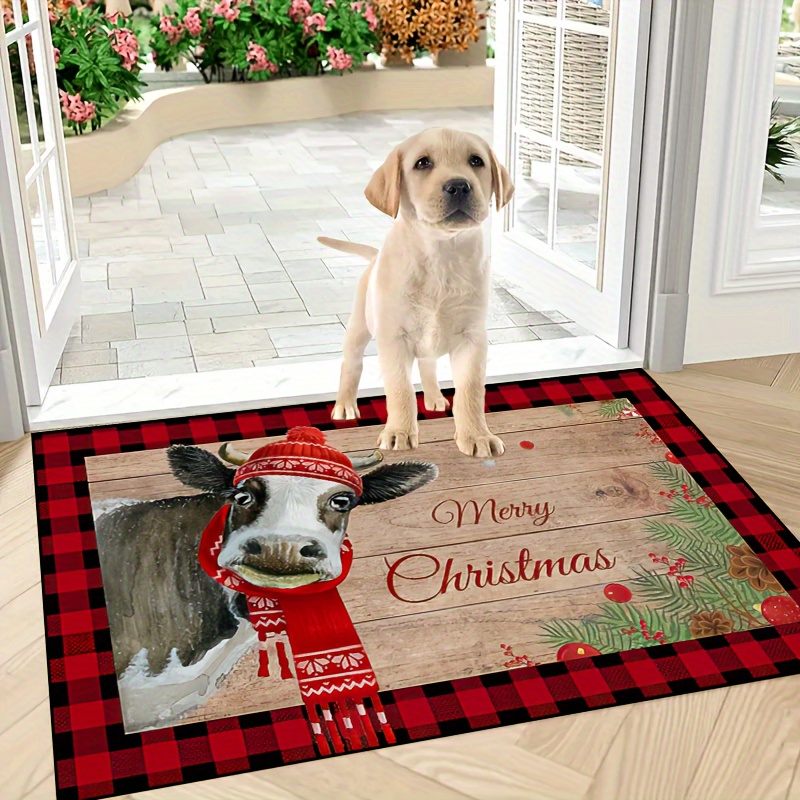 christmas Wooden Cow' Kitchen Floor Mat, Non-slip Oil-proof Floor