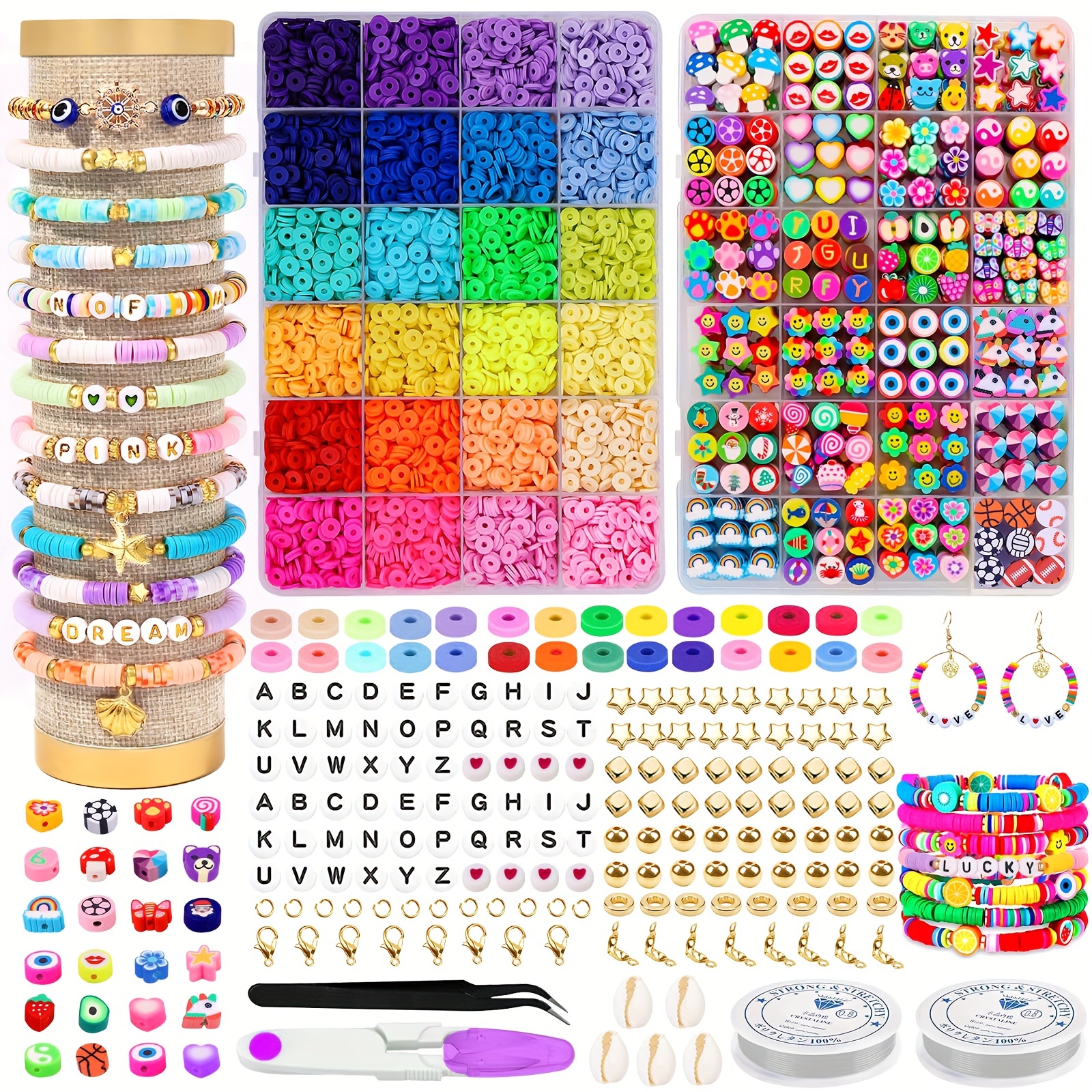 XIMISHOP 7200 Pcs Clay Beads Kit for Bracelet Making, 48 Color Polymer Flat  Clay Beads Spacer
