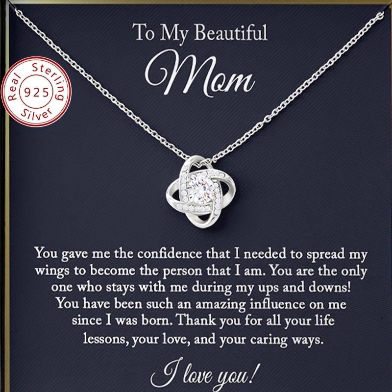 

1pc 925 Sterling Silver Lucky Clover Pendant Necklace With To My Beautiful Mom Gift Card Mother's Day Gifts