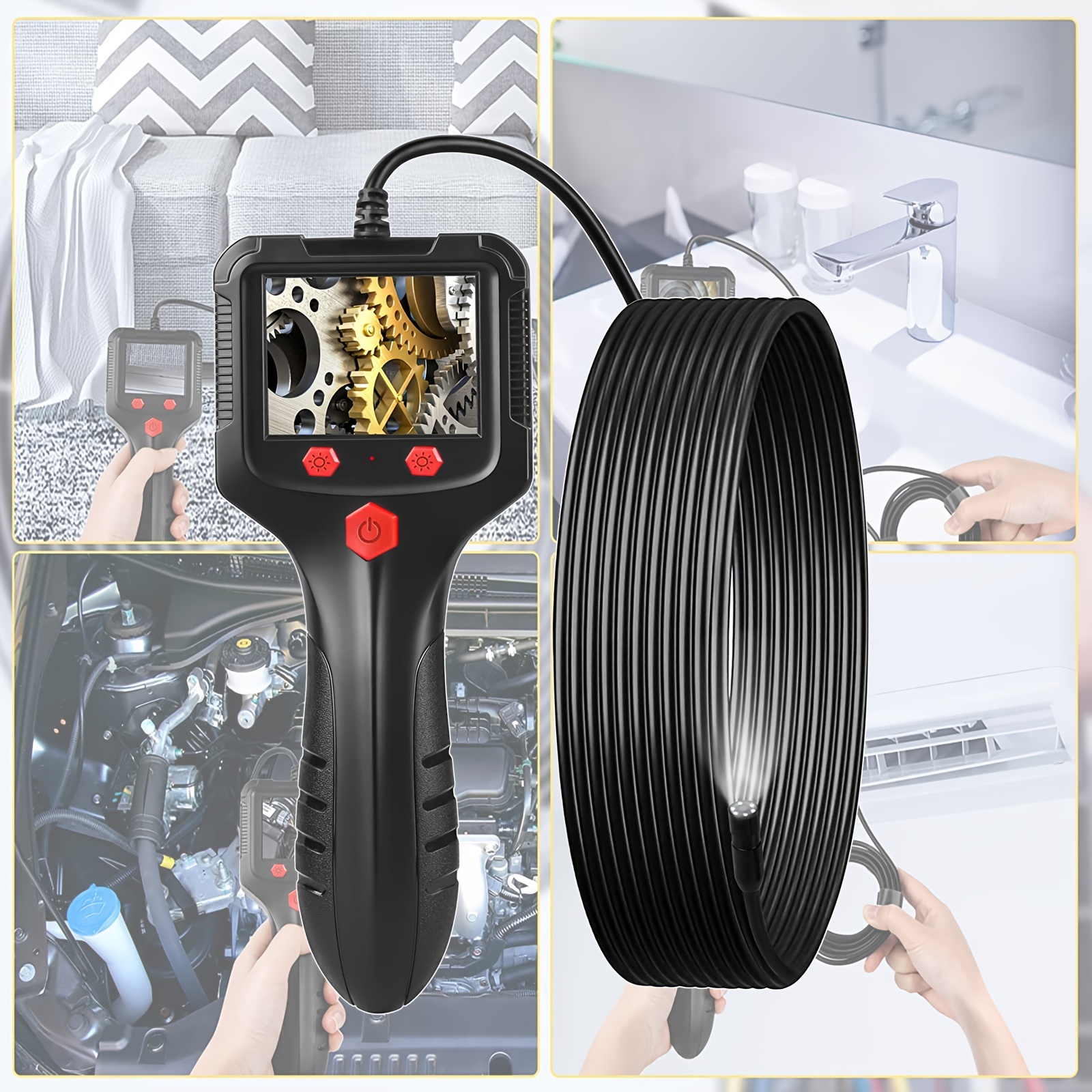 Borescope Endoscope Inspection Camera,Handheld IP67 Waterproof Sewer  Endoscope Camera - IPS HD Screen Borescope Portable Snake Camera With  16.4FT Semi