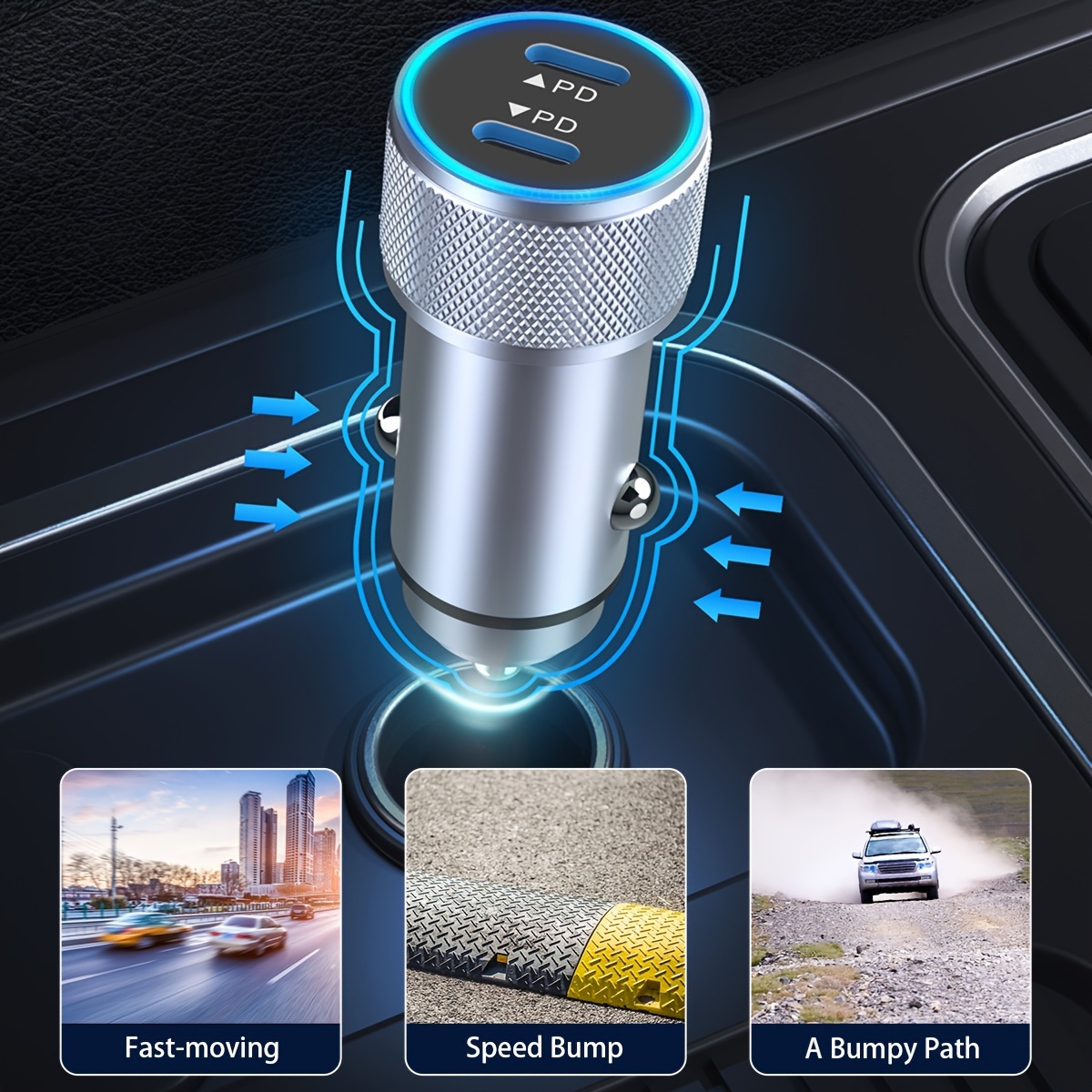 USB-C Car Charger with Power Delivery + Dual USB