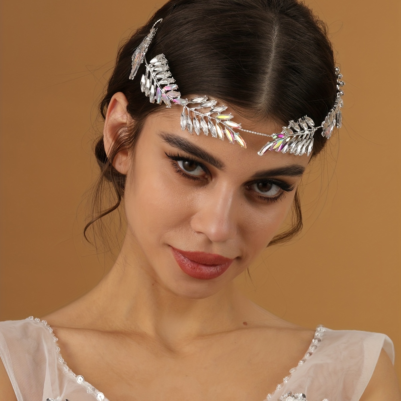 Baroque Rhinestone Colorful Leaf Crystal Headband Crown Bridal