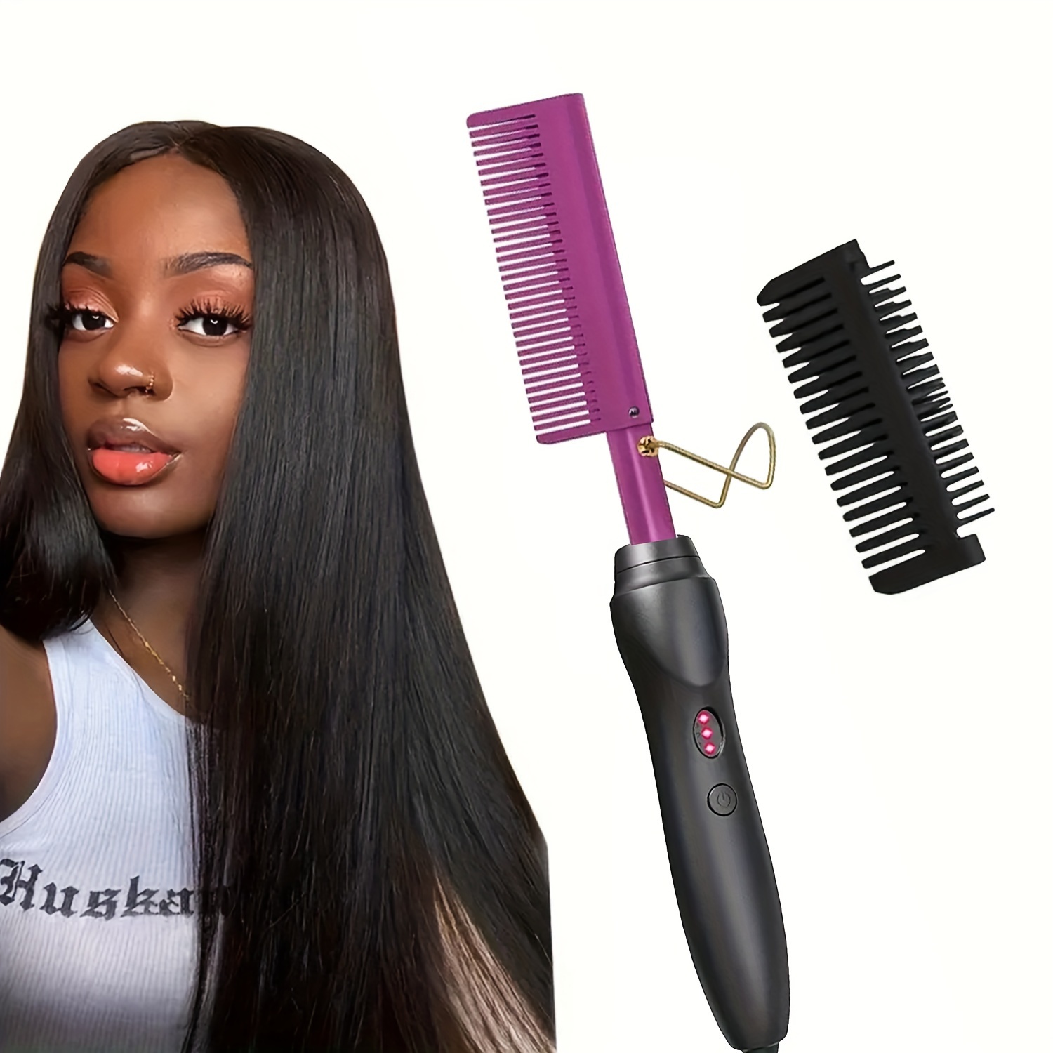

Electric Hair Straightener Comb, Electric Heated Comb Hair Straightener Higher Temperature, Hair Clips For Stylist And Salon Home Use, Can Be Used For Dry Or Wet Hair