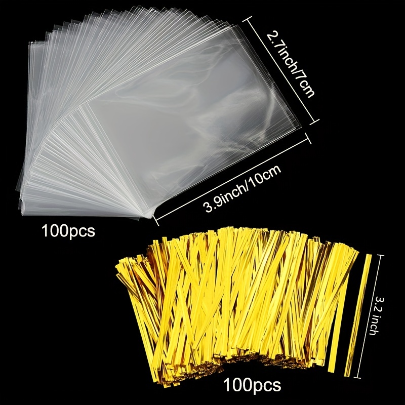  100 bolsas de celofán de plástico transparente [5 x 5] – Bolsas  transparentes para golosinas, Lazos torcidos de 4 pulgadas, Bolsas de  plástico OPP, Bolsas pequeñas para dulces