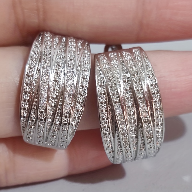 Silver Zircon Twinkling Hoop Earrings