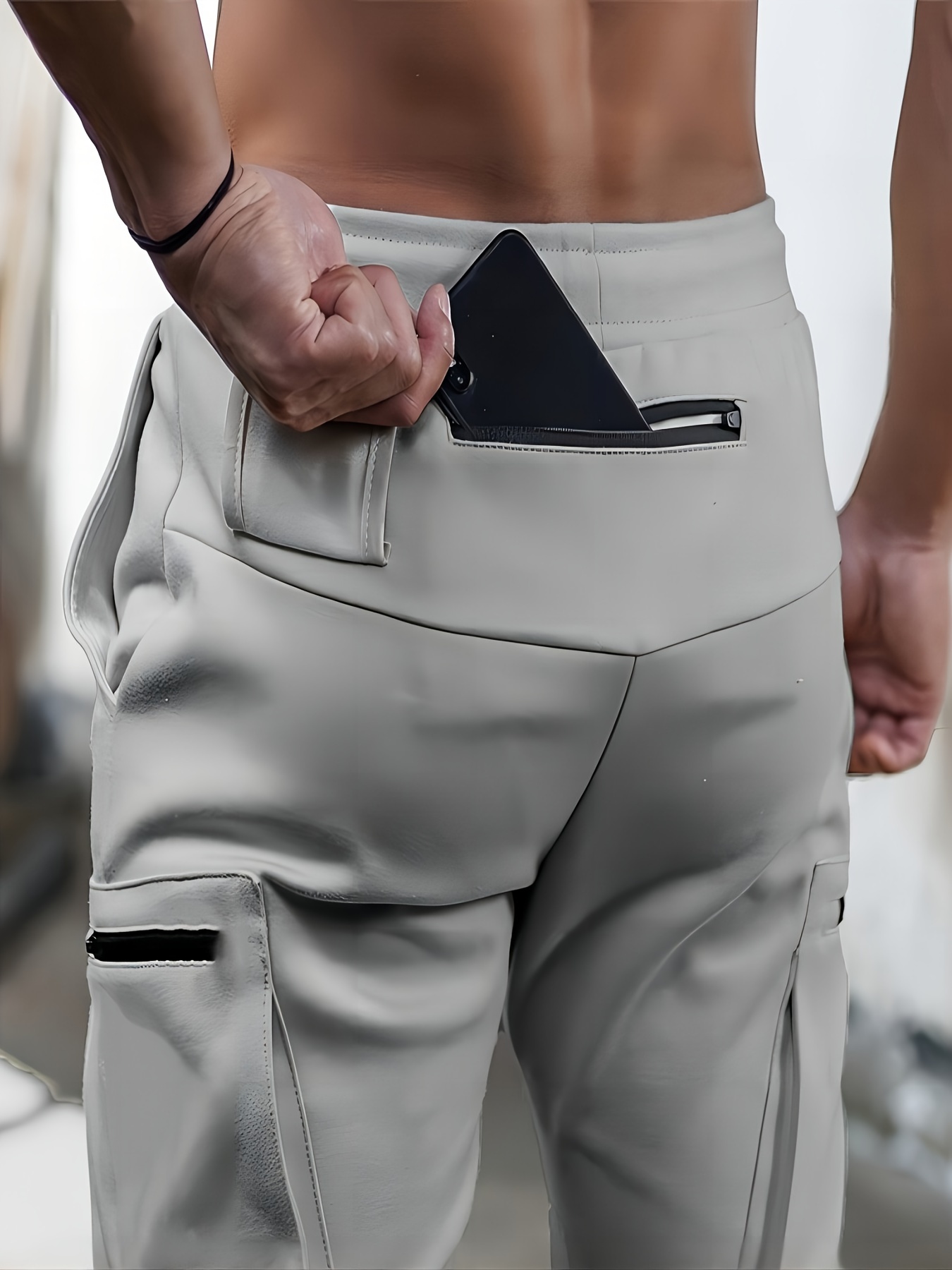 Men Sport Cotton Slim Straight Trousers Long Multi-pocket zip-up jogging  pants - Toleemart