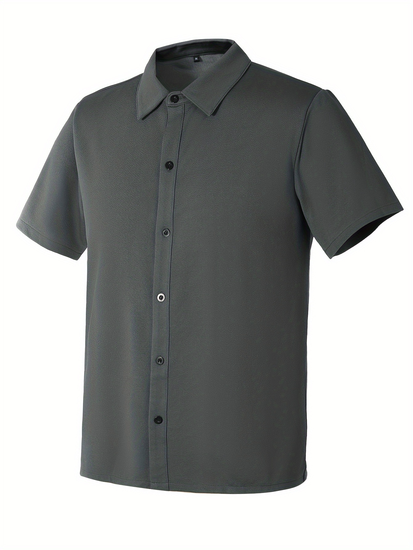 Solid Color Men's Casual Comfy Cotton Short Sleeve Button - Temu