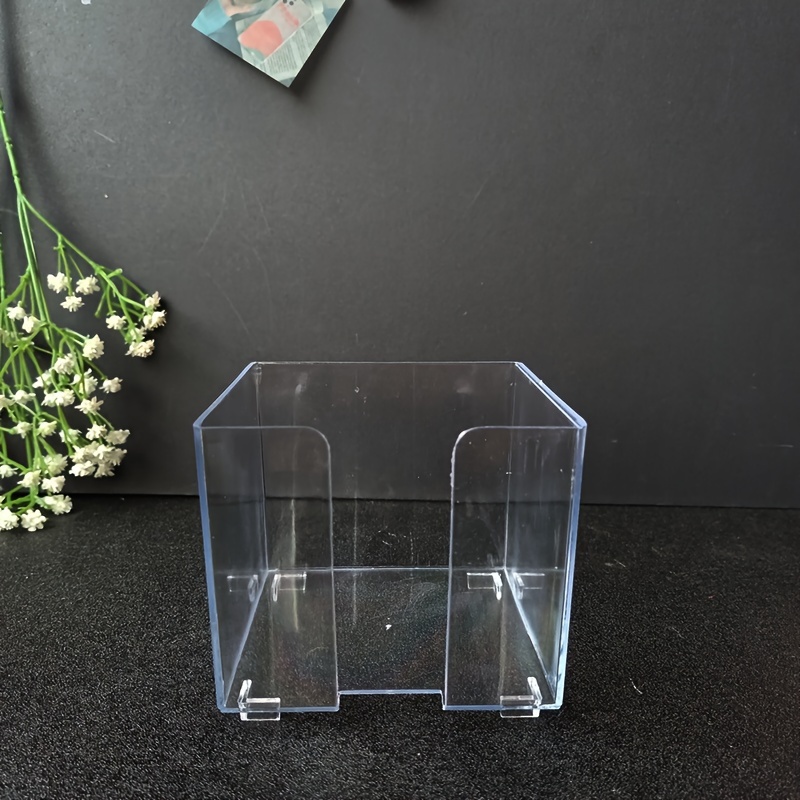 TEMU 1pc Simple Transparent Desktop Note Storage Box Office Stationery Handbook Acrylic Plastic Unprinted Wind Waterproof Storage Box Desktop Organizing Box