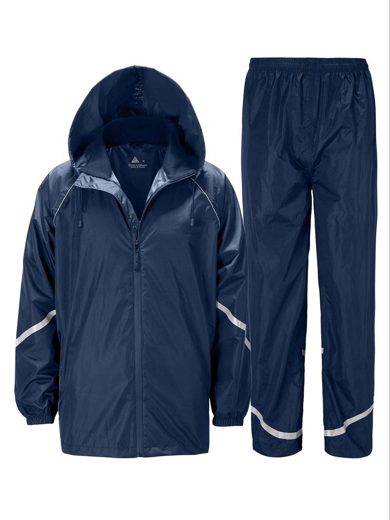 Combinaison De Pluie 2 Pièces Homme — Imperméable, Réfléchissante, Avec Capuche Et Pantalon