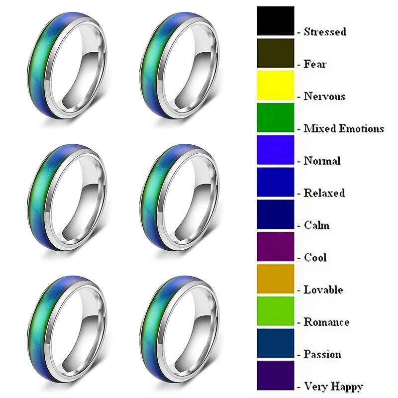 

6-piece Set Elegant & Cute Copper Mood Rings - Color Changing Thermal Discoloration Stone Bands, Synthetic, Various Platings - Ideal For Daily Wear & Parties, All Seasons, No Power Required, Unisex