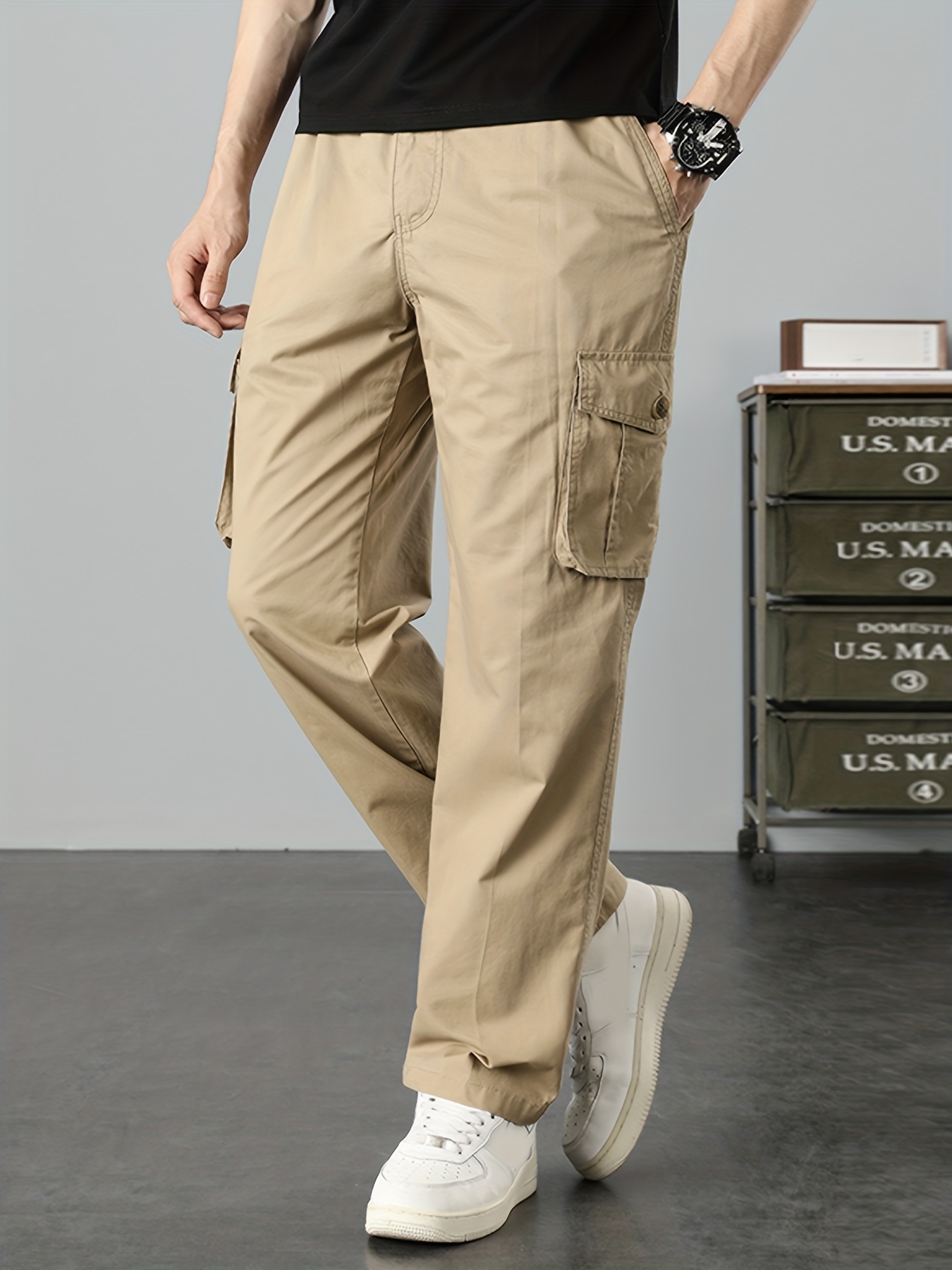 Plus Size Men's Solid Cargo Pants Fashion Casual Oversized - Temu
