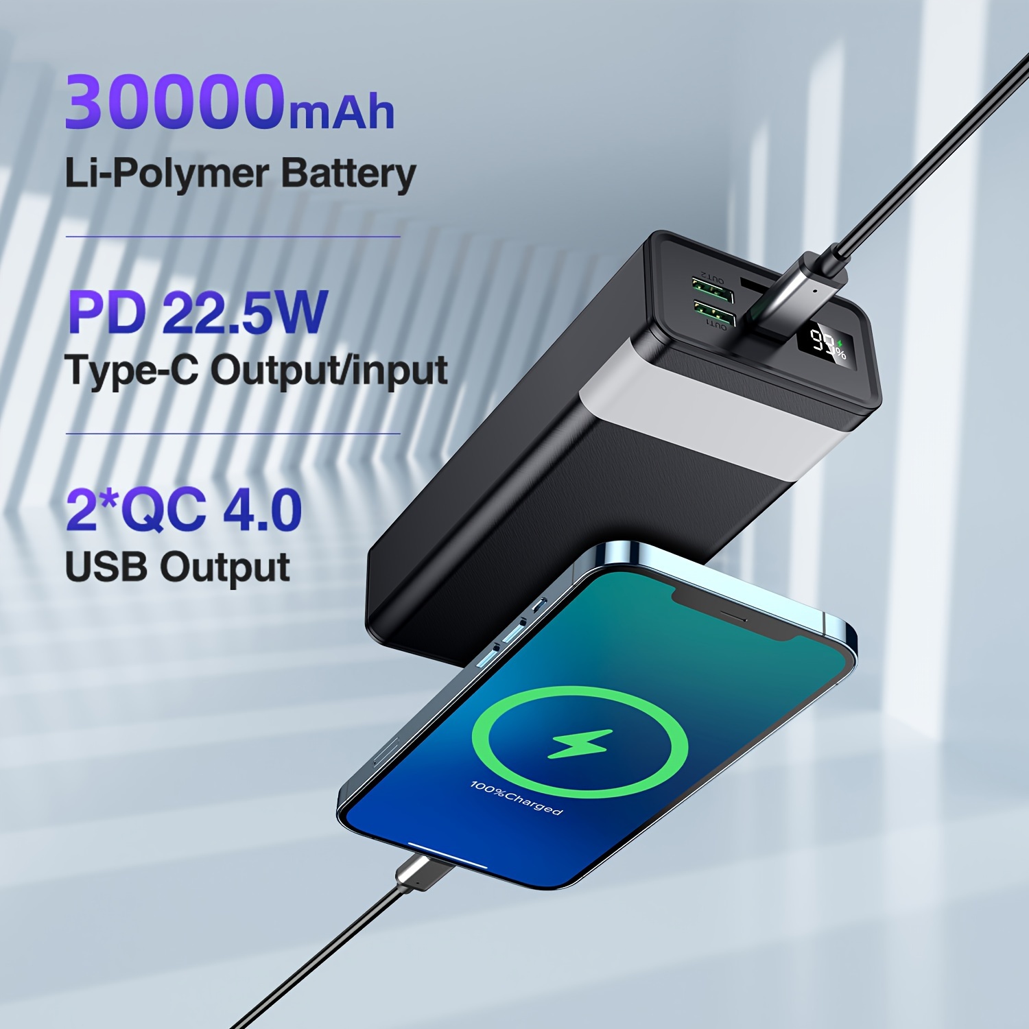 Power Bank 50000mAh LED Powerbank 2.1A Fast Charging External Battery  Charger