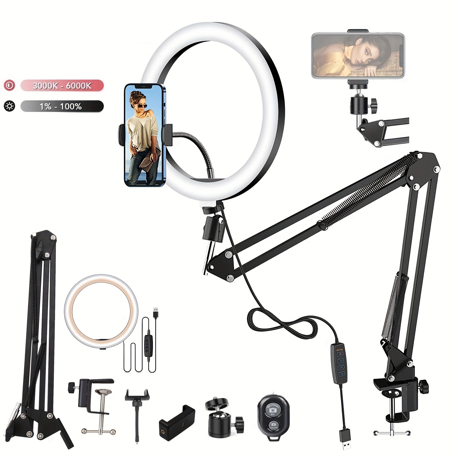 Selfie Ring Fill Light With Tripod Stand Light Mobile - Temu