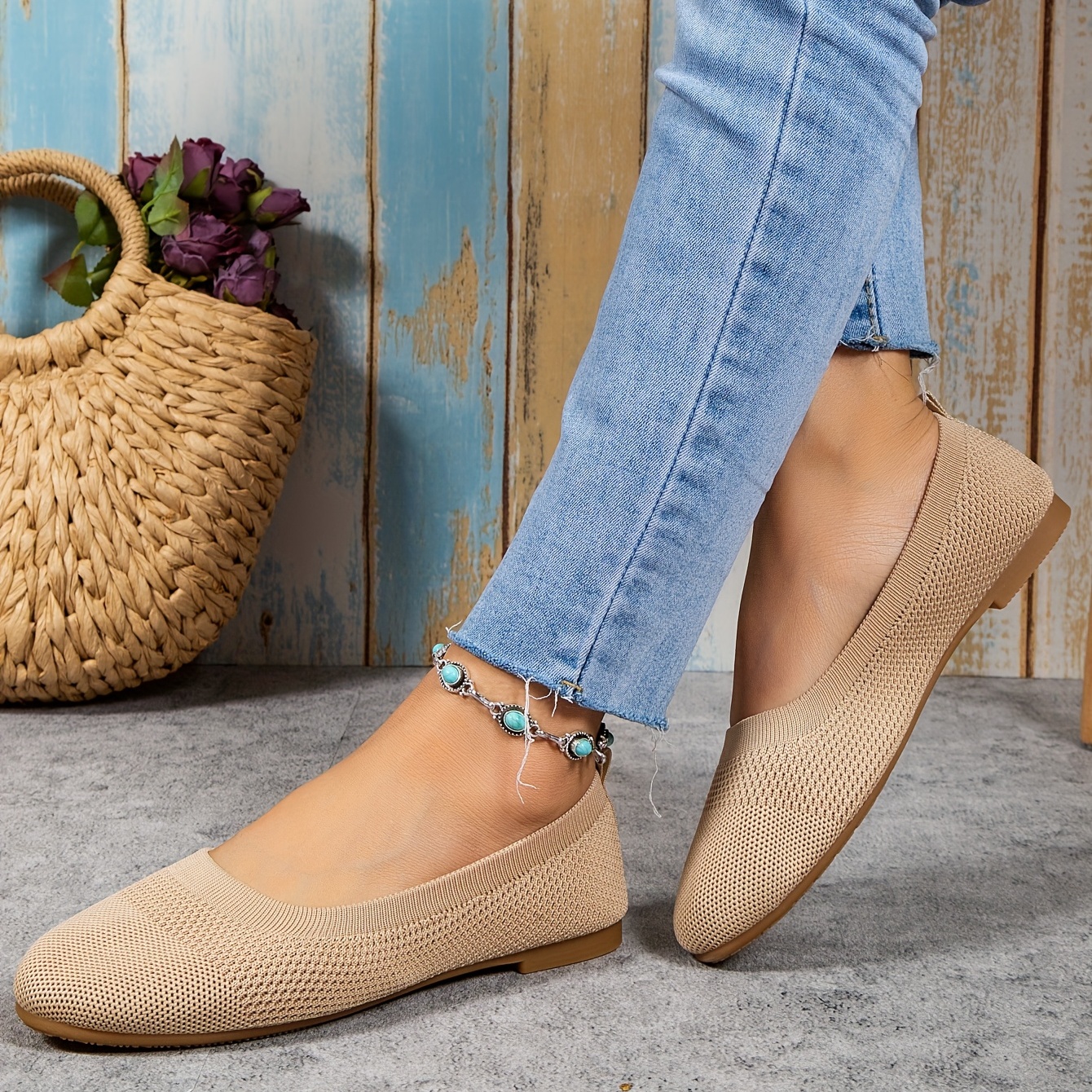 Flats with shop teal soles