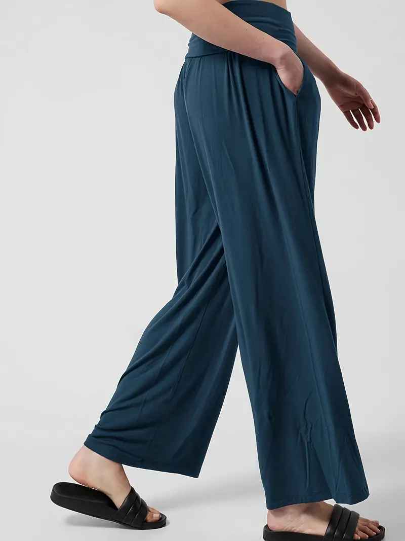 Straight Leg Yoga Pants With Pockets for Women – Navy Blue – Nirlon