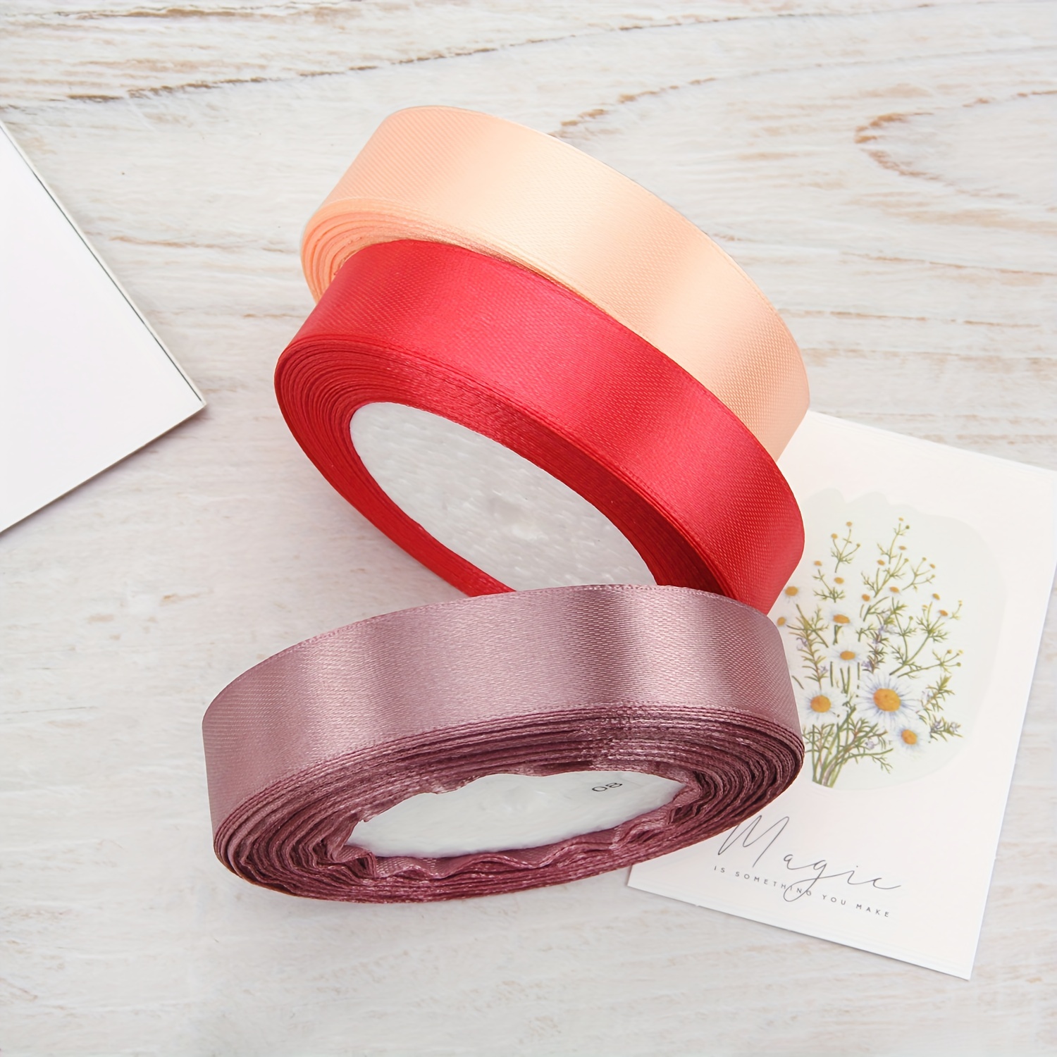 WHZKCYH Pink Satin Ribbon 1 Pink Ribbon for Gift Wrapping Crafts Flower  Bouquet Wedding Invitations Birthday Party Decoration, 6 Rolls Assortment,  25