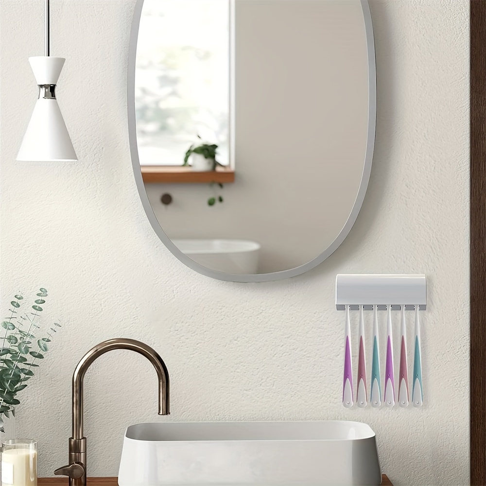Soporte de pared para cepillos de dientes con 5 ranuras con tapa,  organizador de almacenamiento de cepillos de dientes autoadhesivo para  ducha