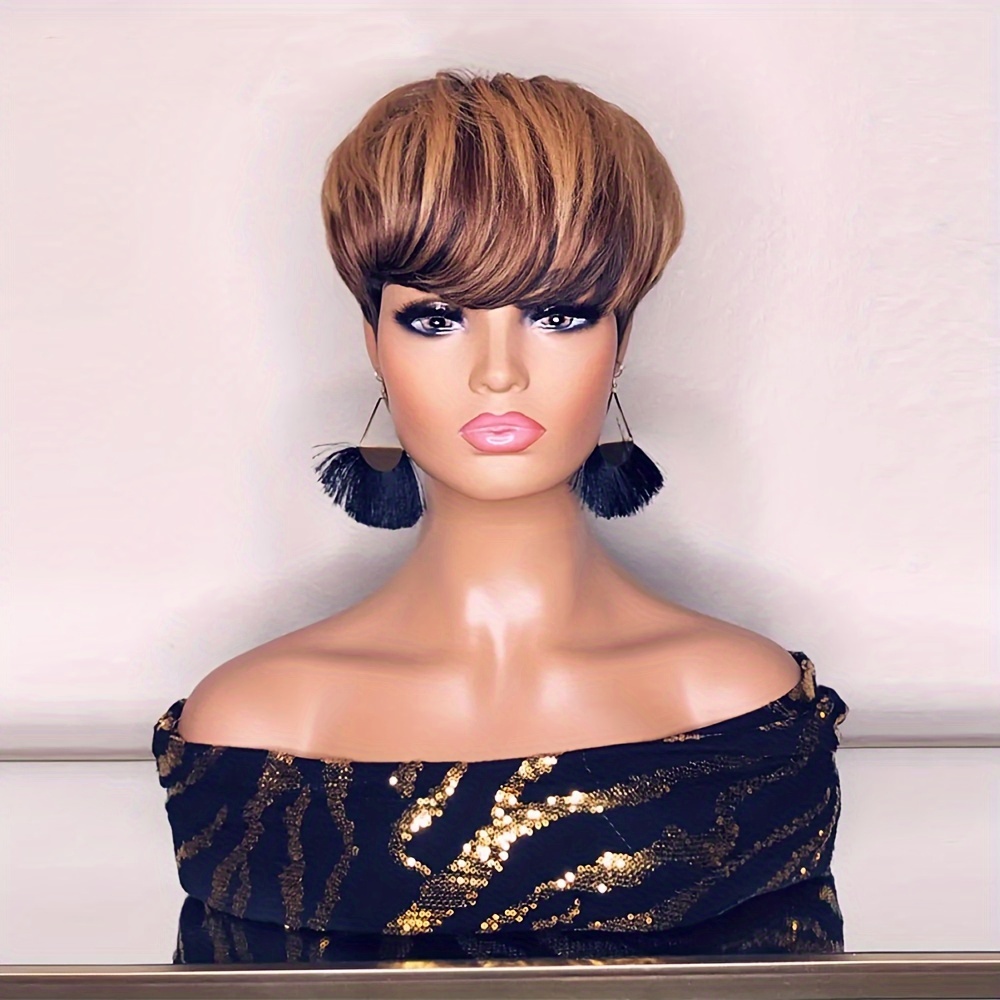 AmPm Honey Ombre Blonde Short Layered Hairstyles for Round Faces Pixie Cut  Wig Machine Made short human hair wigs for black women 