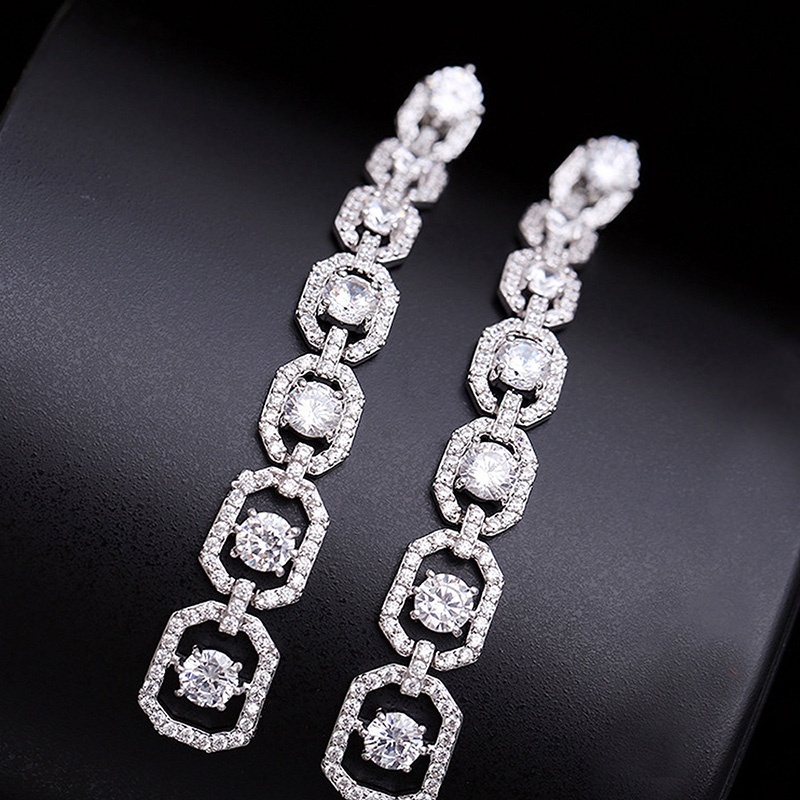 Women's Long Synthetic Zirconia Dangle Earrings, Elegant Gift