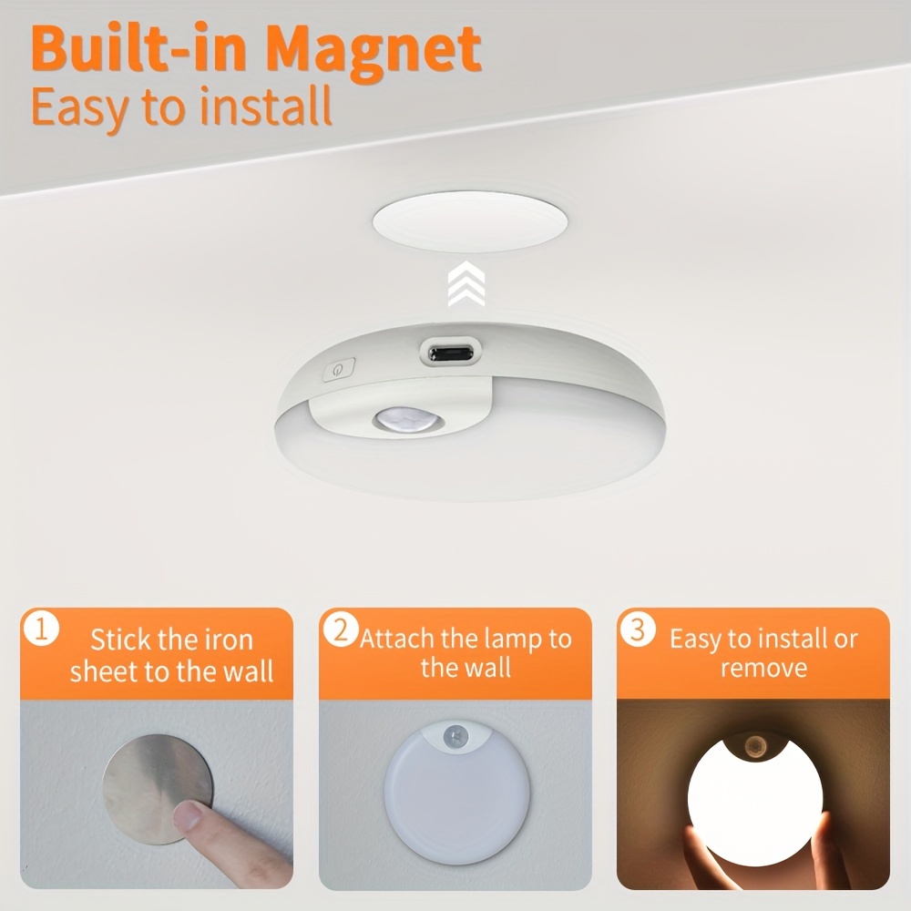 1 Pieza Luz Led Blanca Cálida Sensor Movimiento Inteligente - Temu