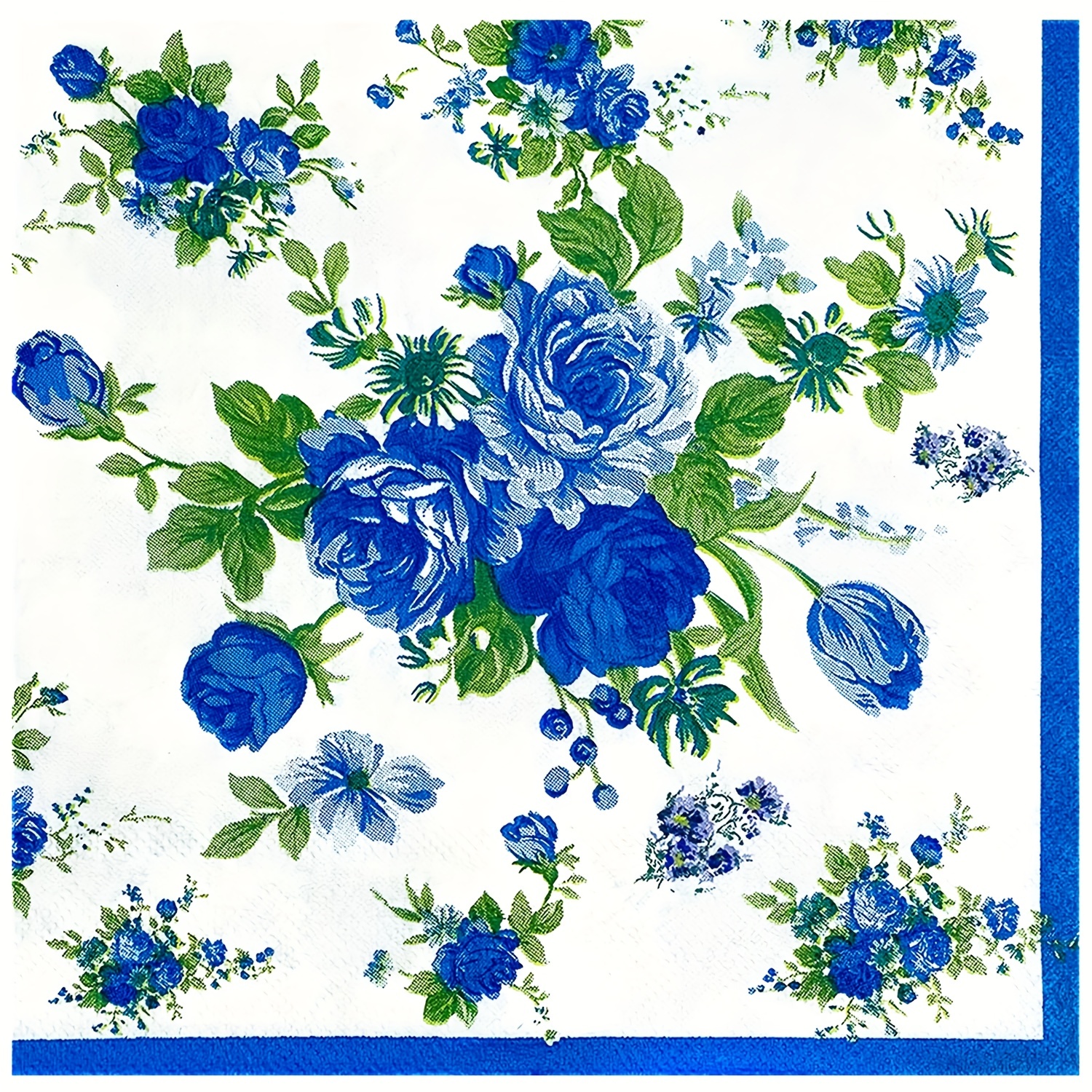 20pcs Disposable Blue And White Floral Paper Napkins, Western Food Party  Printing Napkins, 13''*13