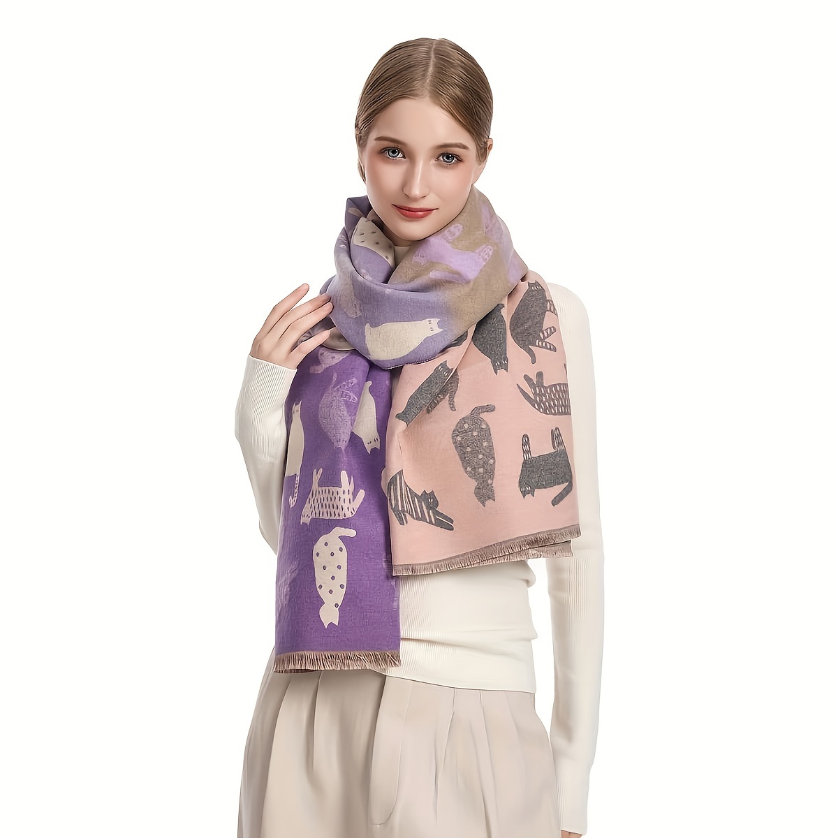 Women's Imitated Cashmere Scarf With Cat Jacquard Flower Cape