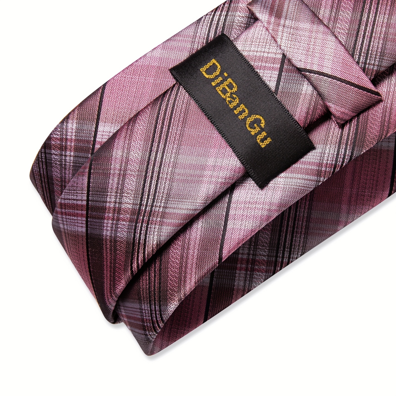 DiBanGu Mens Pink Plaid Ties Classic Silk Wedding Necktie with