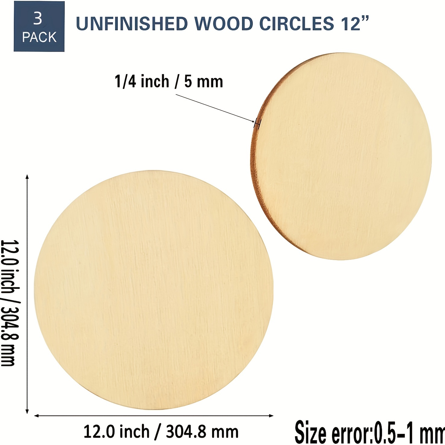 6 Pieces Blank Wood Circles 12 Inch Sign Unfinished Wood Slices Front