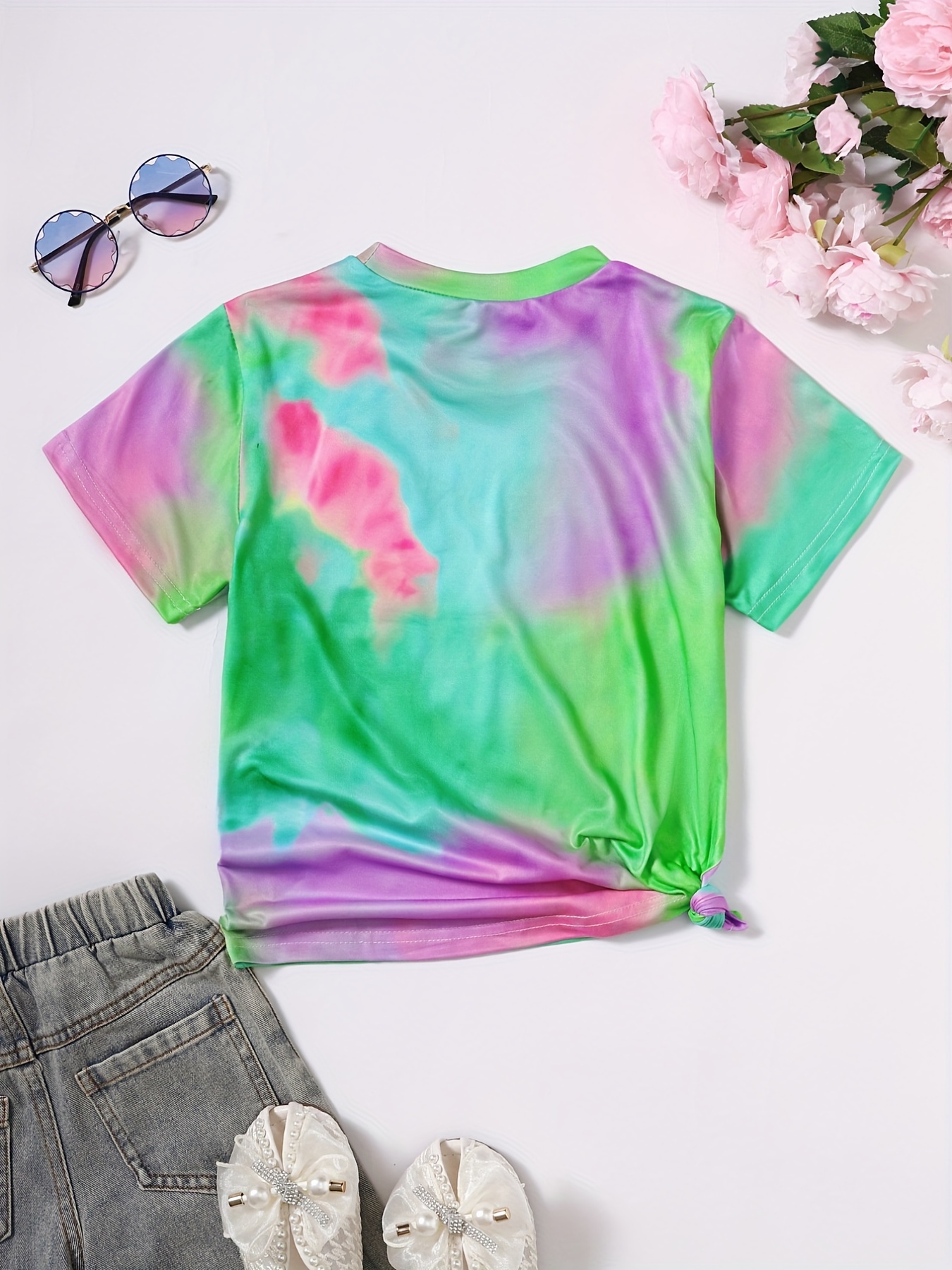 Girls Bow Heart Fish Scale Tie Dye Graphic Athletic Workout - Temu Canada